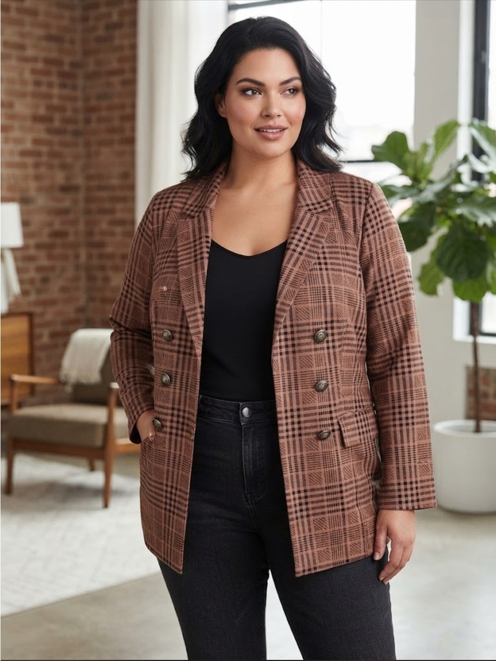torrid NWT Brown Plaid Double-Breasted Blazer